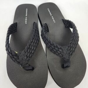 NEW Women's Braided Black PU Beach Sandals T-Strap Flat Flip Flops‎ Size 9
